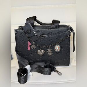 NWT ED HARDY Embossed heat and butterfly black satchel charm bag